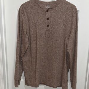 Croft & Barrow Men's Heathered Brown Long Sleeve Henley Shirt